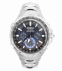New Seiko Coutura Radio Sync Solar Chronograph Stainless Steel Mens Watch SSG009