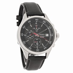 Seiko Mens Black Dial Leather Strap Chronograph Quartz Watch SKS495