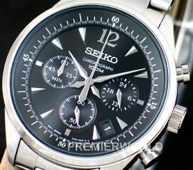 SEIKO MEN CHRONOGRAPH 100M BLACK DIAL STEEL WATCH SSB067 SSB067P1