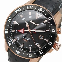 Seiko Men's Sportura Kinetic GMT Watch SUN028P1 Warranty, Box