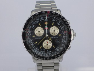 JUMBO Swiss Tag Heuer 200m quartz date 1/10s pilot chrono SS bracelet watch