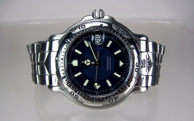  TAG Heuer 6000, Stainless Steel, Blue Dial, Full-size, Men's Watch, WH1115, Mint