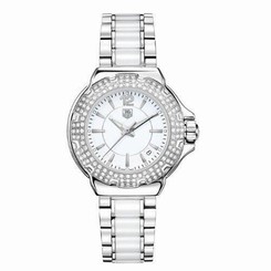 TAG HEUER WOMEN'S 37MM WHITE CERAMIC BAND SWISS QUARTZ WATCH WAH1215.BA0861