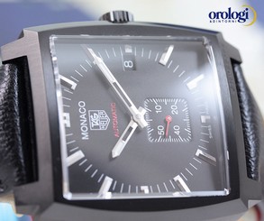 New TAG Heuer Men's Monaco Calibre 6 Automatic Watch Steel on Leather Black Face 683498428978