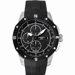 Tissot Men's 'T Navigator' Black Dial Black Rubber Strap Chronograph Watch T062 758499238854