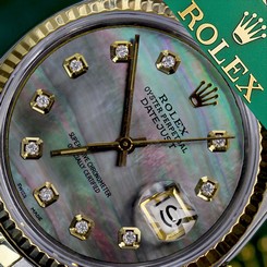 Ladies Rolex 31mm Datejust 2Tone Black MOP Mother Of Pearl Dial with Diamonds