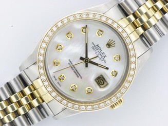 ROLEX GENTS DATEJUST STEEL AND YELLOW GOLD AUTOMATIC WATCH PEARL DIAMOND DIAL
