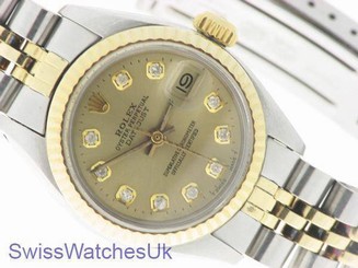 ROLEX LADIES DATEJUST WATCH STAINLESS STEEL & YELLOW GOLD DIAMOND AUTOMATIC LADY