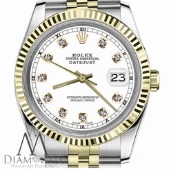 Men`s Rolex 36mm Datejust2Tone White Color Dial with Diamond Accent RT
