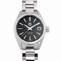 New TAG HEUER WAR2410.BA0770 Carrera Calibre 9 SS Black Dial Ladies Watch, PD