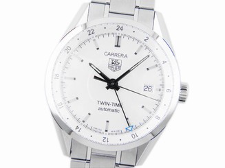 Pre-owned Tag Heuer WV2116.BA0787 Carrera Twin Time White Dial Mens Watch, IC