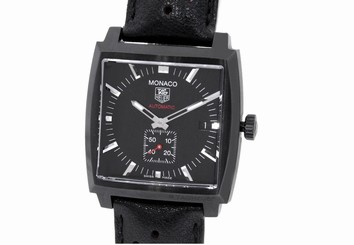 Pre-Owned TAG HEUER Monaco Calibre 6 WW2119 Men's SS Black Automatic Watch, MD