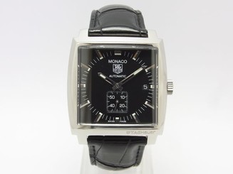 Pre-Owned Tag Heuer Monaco SS/Leather Black Dial Men's Watch WW2110.FC6177, MR 760643092694