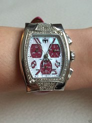 TECHNOMARINE DIAMOND CHRONOGRAPH WATCH MAGENTA LEATHER BAND DATE ANALOG LUXURY