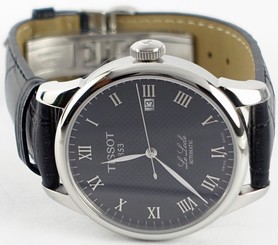 Men's T41142353 Tissot Le Locle Automatic Black Dial Leather Strap Watch - NEW