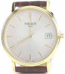 Tissot T52541131 Gold Plated Case Desire Men's Brown Leather Strap Watch - NEW