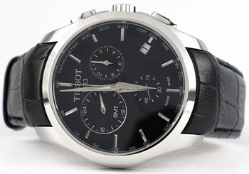 Tissot T0354391605100 Couturier Chronograph GMT Mens Black Leather Watch -NEW