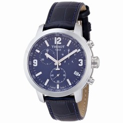 Tissot PRC 200 Blue Chronograph Leather Men's Watch T0554171604700 New in Box