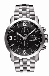 Tissot PRC 200 Men's Automatic Chrono Black Dial Watch with Stainless Steel Brac