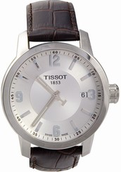 Tissot PRC 200 Quartz Silver Dial Brown Leather Sport Mens Watch T0554101603700 7611608258347