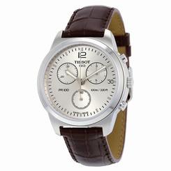 Tissot T0494171603700 T-Classic PR 100 Chronograph Men Brown Leather Watch New