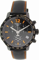 Tissot T0954173605700 Quickster Chronograph Men's Black Leather Orange Watch New