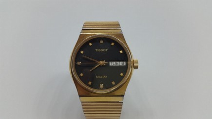 TISSOT SEASTAR AUTOMATIC WATCH 23 JEWELS DAY-DATE SWISS GOLD PATED