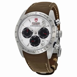 Tudor Fastrider White Dial Chronograph Brown Leather Mens Watch 42000-WSBRLS