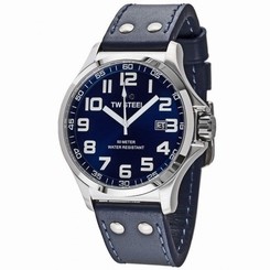 TW Steel Men's TW400 Pilot Sunray Blue Dial Stainless Steel Blue Leather Watch