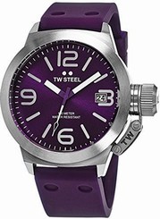 TW Steel Mens TW515 Canteen Purple Dial Stainless Steel Purple Silicone Band