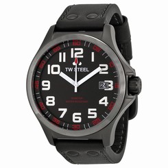 TW Steel Men's Pilot Black Dial Black Leather Watch TW420