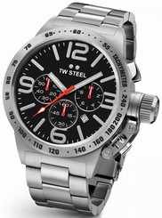 TW Steel Canteen Men's Silver 50mm Chronograph Watch Black Dial (CB8)