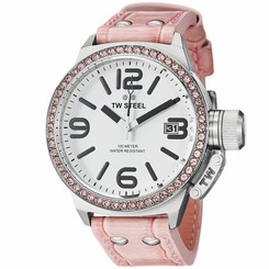 TW Steel Canteen 45mm White Dial Crystal set Bezel Leather Ladies Watch TW36