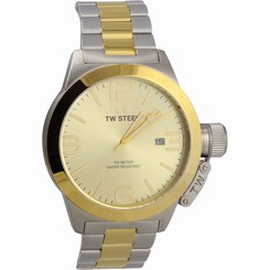 TW Steel CB52 Men's XXL Stainless Canteen Gold Dial Two-Tone Watch