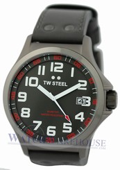 TW Steel Pilot TW421 Men's 48MM Dark Gray Leather Analog Watch - New & Authentic