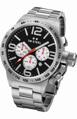 Mens TW Steel 45mm Canteen Stainless Steel Black Dial Chronograph Watch CB3