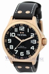 TW Steel TW416 Pilot Analog Display Black Dial Leather Date Mens Quartz Watch