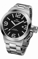 Mens TW Steel 45mm Canteen Bracelet Stainless Steel Black Dial Date Watch CB1