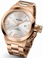 TW Steel Canteen Men's Rose Gold 45mm Quartz Watch Silver Dial (CB161)