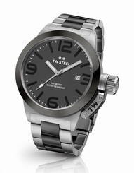Mens TW Steel 45mm Canteen Silver Gray Stainless Steel Gray Dial Watch CB201