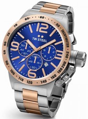 Mens TW Steel 45mm Canteen Silver Rose Stainless Steel Chronograph Watch CB143