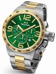 TW Steel Canteen Men's Silver & Gold 45mm Chronograph Watch Green Dial (CB63)