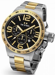 TW Steel Canteen Men's Silver & Gold 50mm Chronograph Watch Black Dial (CB44)