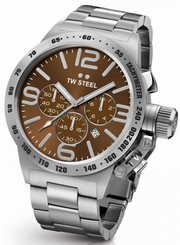 TW Steel Canteen Men's Silver 45mm Chronograph Watch Brown Dial (CB23)