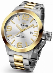 TW Steel Canteen Men's Silver & Gold 45mm Quartz Watch Silver Dial (CB31)