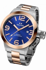 Mens TW Steel 45mm Canteen Silver Rose Stainless Steel Blue Dial Watch CB141