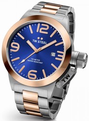 TW Steel Canteen Men's Silver & Rose Gold 50mm Watch Blue Dial (CB142)