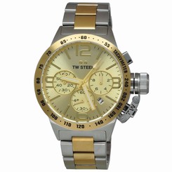 TW Steel Men's Canteen Watch Chronograph 2 Tone Gold PVD Bracelet Date 45mm CB53