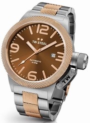 TW Steel Canteen Mens Silver & Rose Gold 50mm Automatic Watch Brown Dial CB156