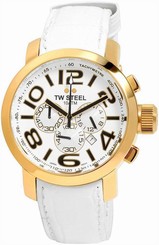 TW STEEL MEN'S WATCH CHRONOGRAPH WHITE GOLD LEATHER WRISTWATCH GRANDEUR TW55